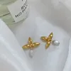 Pearl Leaf stud earrings for women gold flower clover earrings luxury designer jewelry elegant delicate dropship 220719