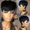 Pixie Short Cut Bob Wig med Bangs Brasilianska raka peruker 100% mänskligt hår peruk för svarta kvinnor rosa färg full maskin gjord