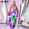 CM.YAYA Women Plus Size Dress Print Sleeveless Strap V-neck Loose Long Maxi Dress with Pockets Fashion Vestidos Summer Outfits 220516