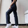 Nowe mody damskie damskie dżinsy Casual szeroko umyte nogi proste zerwane środkowe rise czarne dżinsy kobiety T220728