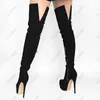 Olomm Wide Leg Customize Women Winter Thigh Boots Faux Suede Stiletto Heels Round Toe Sky Blue Party Shoes Plus US Size 5-20