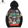 Aolamegs Hoodies Homens Hip Hop Carta Imprimir Homens Pulôver Dos Desenhos Animados Estilo Oversize Com Capuz Moletom Amante High Street Streetwear 201127