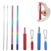 Colorful Stainless Steel Collapsible Straws Set Reusable Telescopic Drinking Straw Portable For Travel Metal Straw Brush