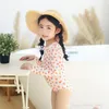 2022 baby girls princess one-piece swimsuit fashion kids love heart printedl big bubble sleeve lovely swimwear spring children spa bathing suits S2108