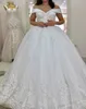 Bridal Gowns Luxury Arabic Dubai Wedding Dresses Off the Shoulder V-neck Beading Crystal Custom Made Train Robe De Mariage Vestidos De Noiva