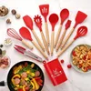 Sublimação Colorido Silicone Kitchenware Cozinhar Utensílios Conjunto de Não-Stick Cookware Spatula Spovel Ovo Beaters Wooden Hand Cozinha Cozinha