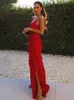 V-ausschnitt Backless Maxi Kleid Frauen Elegante Party Rüschen Sommer Ärmellose Sexy Club Strand Split Bodycon Kleider Frau 2022 Neue T220816