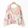Women's Knits & Tees Women Wool And Mohair Blend Sweaters V-neck Long Sleeve Floral Printed Jumper Single Breasted Knit Cardigan Two-sided W