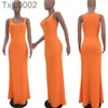 Summer Maxi Dresses for Women Silk Stretchy Casual Clothes Sexig ärmlös lång kjol Skinny Club Wear Party Dress