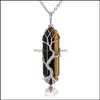 Pendentif Colliers Pendentifs Bijoux Andmade Fil De Cuivre Enveloppé Arbre De Vie Collier Pierre Naturelle Cristal Rose Améthyste P Dhcgs