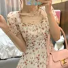 Verão elegante Dres floral Lace Up Backless Sexy Mini Dress French Retro High Caist Party Chic Sweet Dress 220517