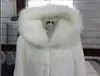 Luxury Faux Rabbit Fur Winter Coat Fashion Hooded Fox Fur Collar Medium-long lady Overcoat Elegant Women coat