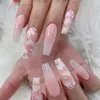 False Nails 24pcs/set Coffin Fake Nude Pink Cloud Butterfly Decal Ballerina Faux Full Nail Art Tips Detachable Long Press On Prud22