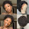 Pixie Cut Perg Short Bob Curly Human Hair S Cheap 13x2 Transparent Lace S dla kobiet wstępnie wyrównanych 220713