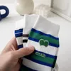 Chaussettes pour hommes de haute qualité brodées à la main en trois dimensions Standard Am Love Tide marque mi-tube coton rayé sport blanc hommes