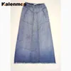 Saia longa de algodão jeans jeans feminino de inverno alongamento vintage solto maxi clube e-girl streetwear y2k saias l220725