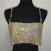 Canottiere da donna Camis Summer Shiny Crystal Chain Canotta Canotta in rete metallica argentata Cinturino in metallo Crop Top Canotta Party Clubwear AbitiDonna