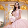 Rosa Quinceanera Klänningar Blommor Älskling Söt 15 tjejer Prinsessklänning Vestidos De Bal 2022 Balklänningar