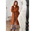 X-Long Faux Rabbit Fur Hooded Coat Women 2020秋の冬の濃い暖かいジャケット女性ヴィンテージカジュアルプラスサイズのベルトT220810