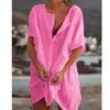 2022 Tuniche di cotone per la spiaggia Costume da bagno donna Cover-up Costumi da bagno donna Copricostume Beachwear Mini abito Sai de Praia Drop
