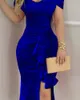 Royal Blue Velour Mermaid Formal Evening Dresses Sexy Heart Shape Neck High Side Slit Draped Modern Long Prom Gowns 220613