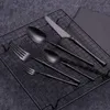 Servis uppsättningar 5st/set 304 rostfritt stål matt svart bestick set silvervaror plattvarig middag kniv gaffel sked dropdinnerware