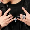 24 tum Hip Hop Jewelry Mens Necklace Silver Cross Halsband Designer Rostfritt stålkedja Koppar AAA Zirkonia Röda vita diamanthalsband Kvinnor Twist Chains Gift