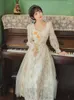 Vestidos informales Cottage Mori Girl Style Vestido de la dama francesa Collar Slim Waist Fairy Vestido Feminino para mujeres Partycasual