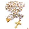 Pendentif Colliers Pendentifs Bijoux Mode Croix Perles Collier 3 Couleurs À La Main Jésus Prière Rosaire La Dh1O0