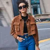 Damenjacken Cord-Frauen-Cropped-Jacke Lässiger Umlegekragen Braun Herbst Elegante feste Knopf-Streetwear-Mäntel 2022Damen