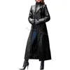 Jacke Lange Damenbekleidung Streetwear Einfarbig Steampunk Gothic Revers Bikerjacke S-5XL Frau Kunstleder Trenchcoat L220728