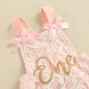 Rompers FocusNorm 0-18m夏の女の赤ちゃんかわいい1歳の誕生日のドレス服2色メッシュレース1文字印刷されたジャンプスーツ