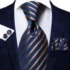 Bow Ties Hi-Tie Navy Blue Striped Solid Silk Men Wedding Tie Gift Slips For Quality Hanky ​​Cufflink Business Party Fashion DesignerBow Emel
