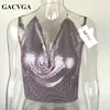 Gacvga Sexy lantejoulas sem encosto mulheres colheita tanque halter camis verão colhido sutiã sutiã super cinta senhoras colete festa blusa 220407