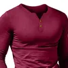 Camisetas masculinas camisetas shirt slim fit de cor sólida casual outono de inverno de botão de manga longa de manga comprida