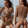 Mujeres S Mesh Bikini Cover Up Ladies Lace Crochet Traje de baño Baño Slash Neck Fishnet Sexy Summer Beach Traje de baño Cover Ups 220524