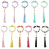 Alphabet MAMA Key Ring Jewelry Silicone Bead Key Chain Tassel Fringe Bracelets Wrist Keyring Pendant Bag Accessories B8030