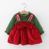 Girl's Dresses Long-sleeved corduroy dress 2022 autumn new sweet bow children's princess dress