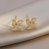Crystal Windmill Earrings Rotating Wind Leaf Ear Studs Double Snowflake Earring Temperament Women's Party Ear Jewelry
