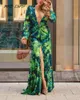 Casual Dresses MKD LUFI Tropical Print Plunging Neck Split Thigh Maxi Dress Women Sexy Long