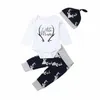 Kläder sätter baby pojke kläder set långärmad liten man romper hjort tryck leggings hatt mössor 0-18m