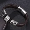 Charm Bracelets Fashion Brown Men Leather Bracelet Stainless Steel Magnet Clasp Bangle Vintage Men's Jewelry Gifts BB0121Charm