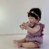 Été bébé lin barboteuse avec bandeaux à volants sans manches infantile enfant en bas âge body combinaisons une pièce filles vêtements décontractés M4149