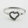 Stainless Steel Floating Locket Bangle Bracelet With Crystal Heart Glass Charm Inte22