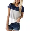 Women Stripe Tops Lady Fashion Three-color Stitching Short Sleeve Clothes Summer O-Neck T-Shirt 220511