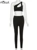 FQLWL Sommer Zwei 2 Stück Sets Damen Outfits Eine Schulter Crop Top Dünne Hosen Sets Casual Weiß Trainingsanzug Sweatsuits für Frauen 220602