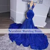 Royal Blue Prom Dresses Mermaid 2022 Robe de Soiree de Mariage Honter Neck Squins Reception Wear Evening Gowns