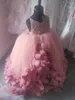 Girl's Dresses Grey Beaded 3D Appliqued Ball Gown Girls Pageant V Neck Flower Girl Dress Tulle Floor Length Kids Holy Communion