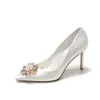 Scarpe eleganti 7cm Moda Bocca superficiale Perla con perline Sexy Tacchi alti Sposa in raso Matrimonio Donna Bianco 41 42 43 Abito