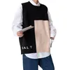 Men's Vests Men Knitted Vest Spring Autumn Solid Color Patchwork Pocket Sweater O-Neck Sleeveless Loose Split Korean VestMen's Phin22